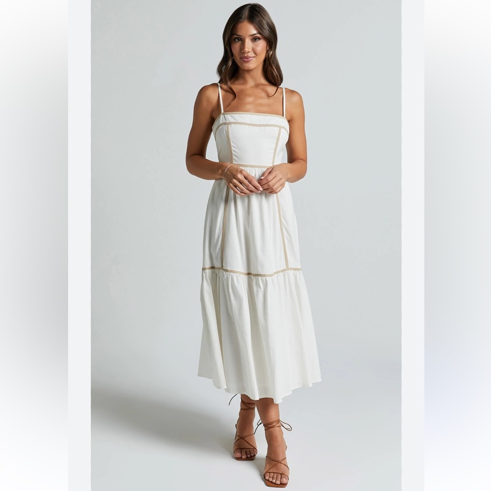 NEW WITH TAGS Showpo White and Tan Midi Dress